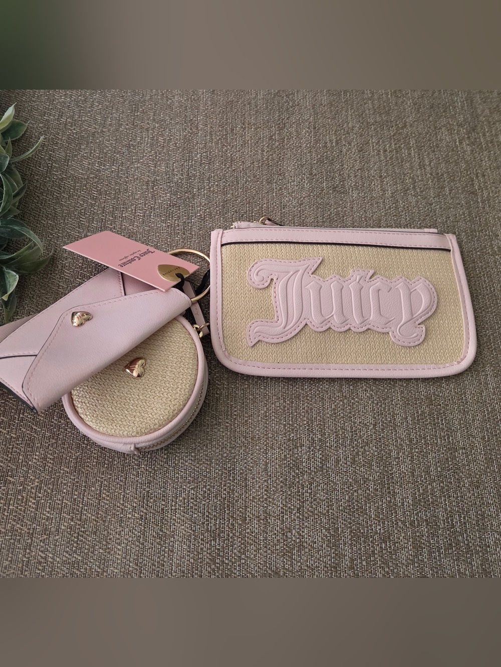 Juicy Couture Pink and Natural Mini Wristlet with Coin Pouch
